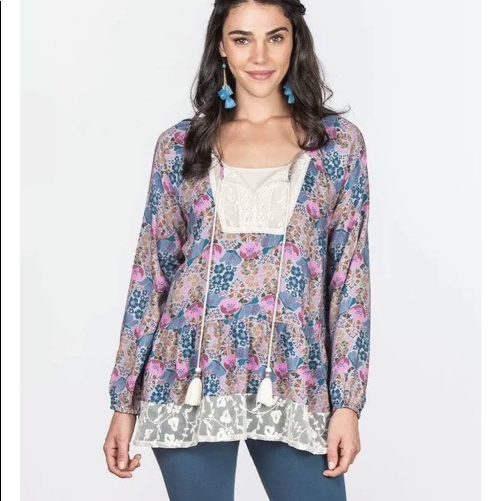 Matilda Jane floral boho Make believe sew perfect lace peasant shirt size L